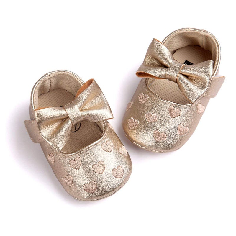 RVROVIC RVROVIC Baby Girls Shoes Soft Sole Mary Jane Flats Princess Dresses Shoes PU Cute Bow Crib Shoes Prewalker 612 Months Infant HeartGold