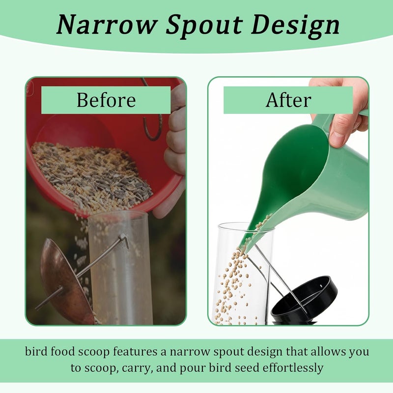 Relaxweex 2 Pcs Bird Seed Scoop, Pet Food Scoop Large Capacity Suitable Narrow Spout for Small Animal Food Tube Feeders Ease in Filling Bird Feeders, Green - Image 5