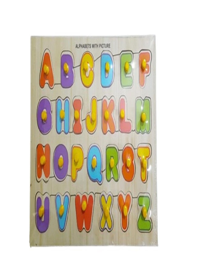 Albio Wooden Capital Letters Alphabet Educational Toy for Kids, Montessori Educational Preschool Learning Toy for Fine Motor Skill Puzzle Board with Picture for 2 Year & Above - Image 1