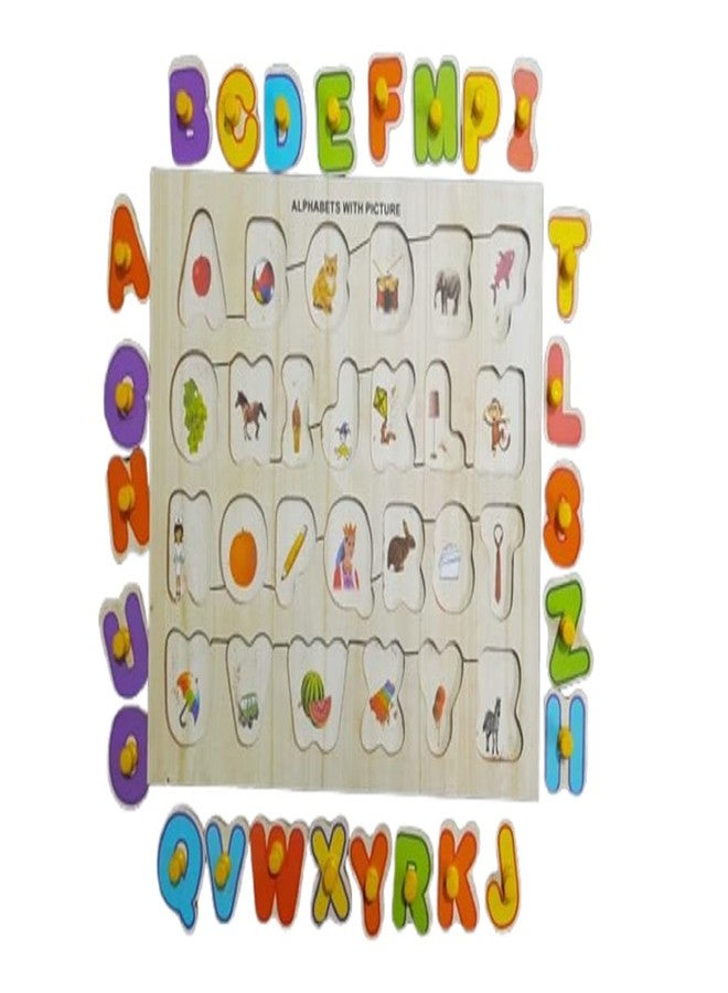 Albio Wooden Capital Letters Alphabet Educational Toy for Kids, Montessori Educational Preschool Learning Toy for Fine Motor Skill Puzzle Board with Picture for 2 Year & Above - Image 2