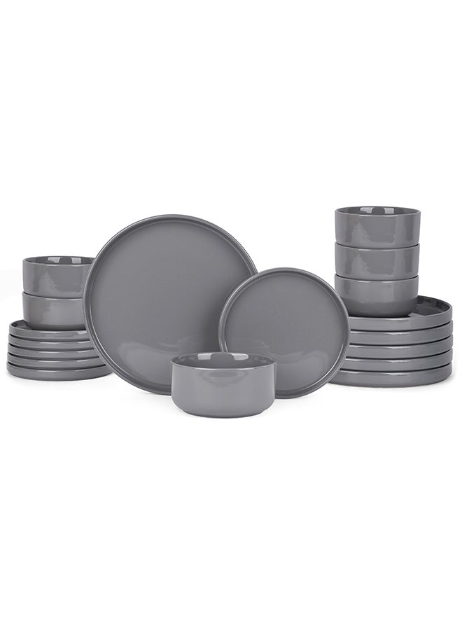 Ollieroo طقم أدوات مائدة من الخزف 18 قطعة، طقم لـ 6 أشخاص، آمن للاستخدام في الميكروويف وغسالة الصحون، رمادي داكن - Image 1