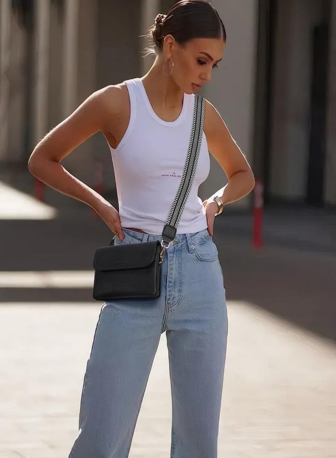 CHOLISS Small Crossbody Bags for Women, Vegan Leather Cell Phone Purse, Mini Travel Purse with Adjustable Strap Womens Gifts, Guitar&wrist Straps - 03 Classic Black, Small, Casual - Image 2