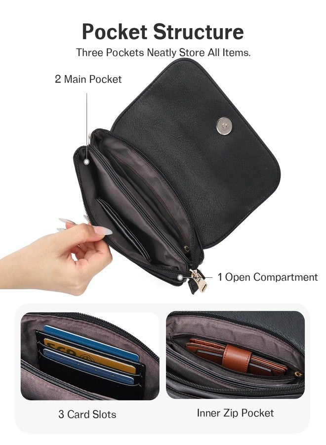 CHOLISS Small Crossbody Bags for Women, Vegan Leather Cell Phone Purse, Mini Travel Purse with Adjustable Strap Womens Gifts, Guitar&wrist Straps - 03 Classic Black, Small, Casual - Image 4