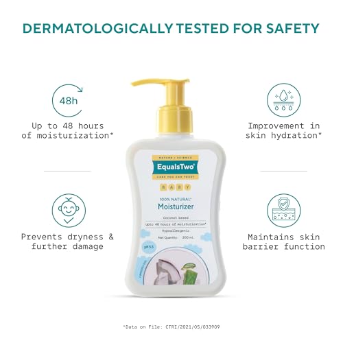EQUALSTWO by Zydus Baby Moisturizer, 200ml, 100% Natural Coconut based Daily Baby Skin Care Body Lotion for Nourishing Skin, All Skin Types, PH 5.5, Dermatalogically Tested, No Parabens No Sulphates, (Pack 1) - Image 2