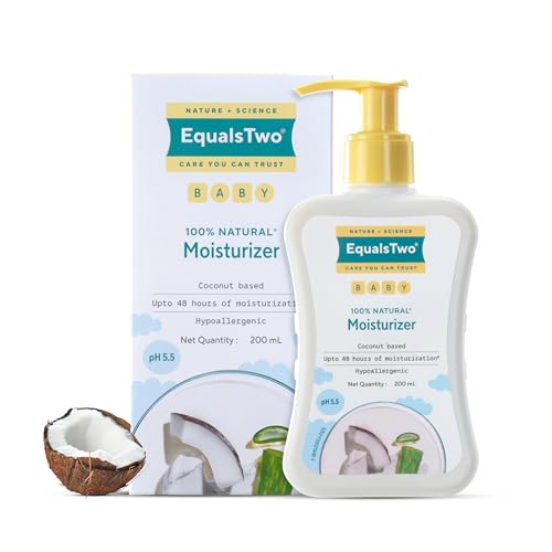 EQUALSTWO by Zydus Baby Moisturizer, 200ml, 100% Natural Coconut based Daily Baby Skin Care Body Lotion for Nourishing Skin, All Skin Types, PH 5.5, Dermatalogically Tested, No Parabens No Sulphates, (Pack 1) - Image 1