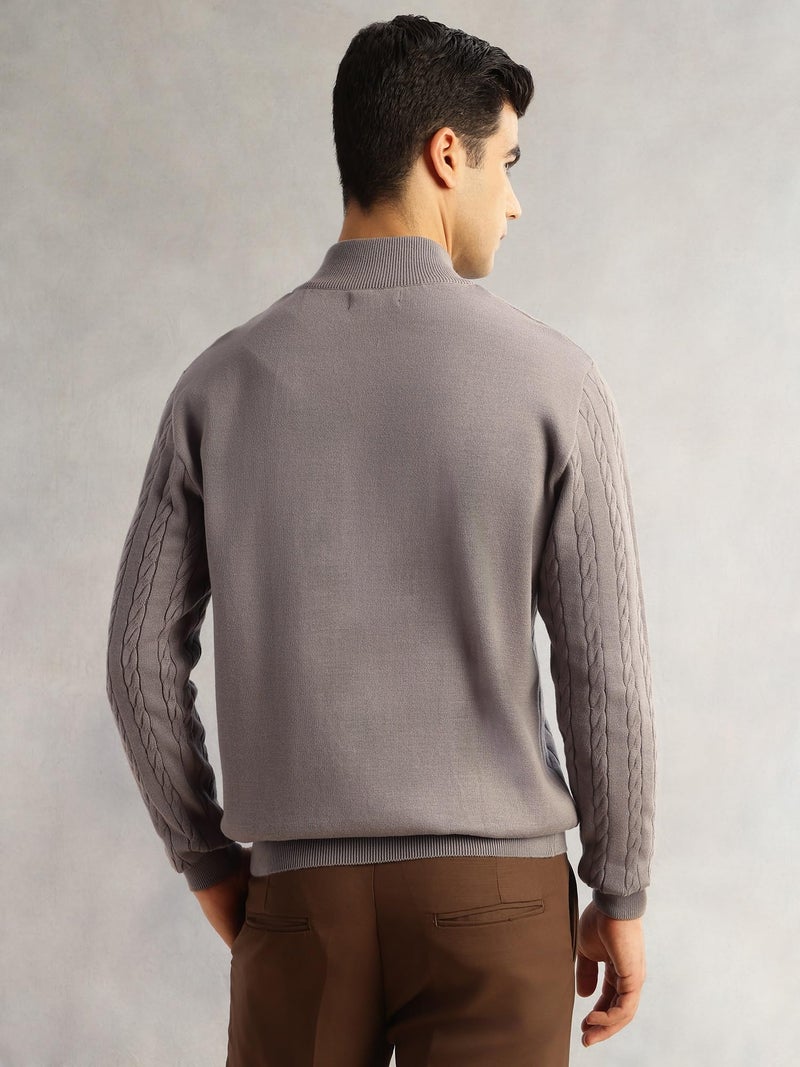 Thomas Scott Men's | Regular Fit | Long Sleeves | Mock Collar | 100% Cotton | Dry Clean | Cable Knit | Knitted | Pullover Sweater (TSFK27_Grey_M) - Image 4