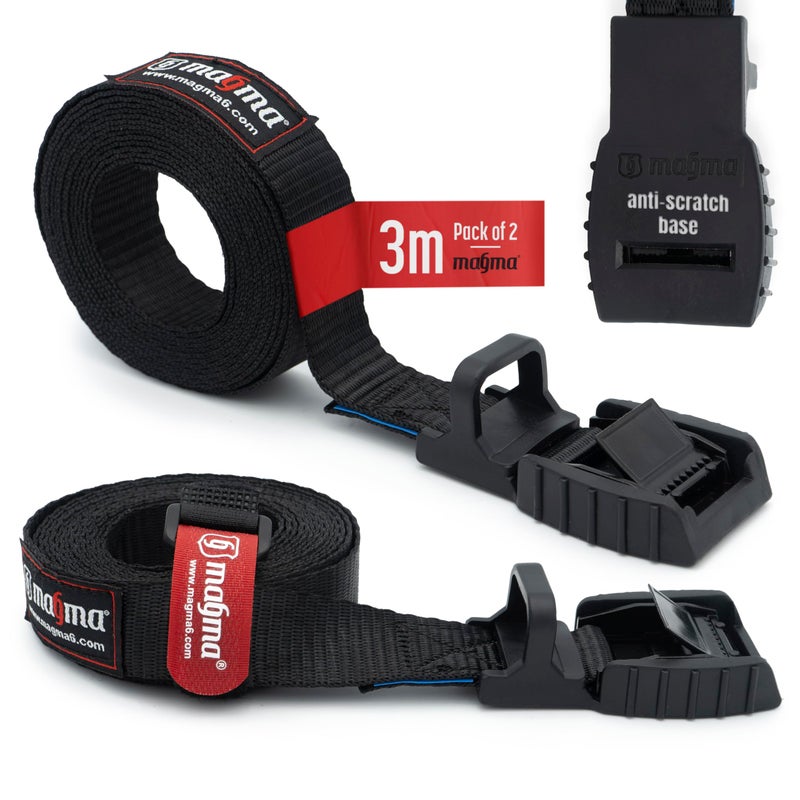 Magma MAGMA Pack of 2, 3M lashing straps, short fastening strap with anti-scratch rubber buckle and clamping lock, 500 kg resistance lashing straps, safe loading of car, kayak, canoe, luggage, surfboard, - Image 1
