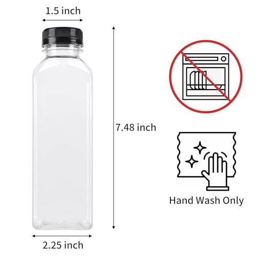 BAKHUK 36pcs 16oz Empty Plastic Juice Bottles with Caps, Reusable Clear Bulk Beverage Containers for Juice, Milk, Smoothie, and Other Beverages - Image 2