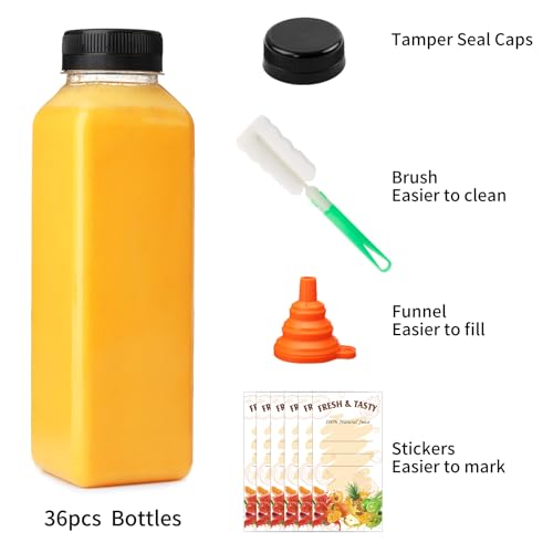 BAKHUK 36pcs 16oz Empty Plastic Juice Bottles with Caps, Reusable Clear Bulk Beverage Containers for Juice, Milk, Smoothie, and Other Beverages - Image 3