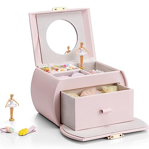 VLANDO Kids Musical Jewelry Box for Girls with Drawer Music Box with Ballerina and Stickers for Birthday Bedroom Decor Gifts for Girls Kids Christmas Thanksgiving Gifts 2024 Light Pink - Image 1