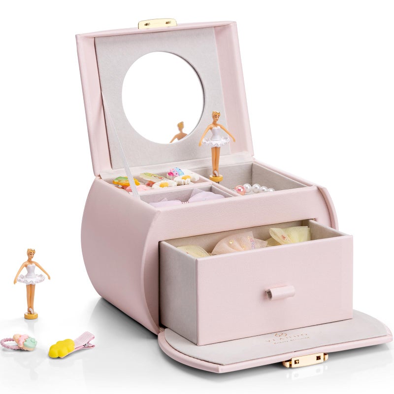 VLANDO Kids Musical Jewelry Box for Girls with Drawer Music Box with Ballerina and Stickers for Birthday Bedroom Decor Gifts for Girls Kids Christmas Thanksgiving Gifts 2024 Light Pink - Image 2