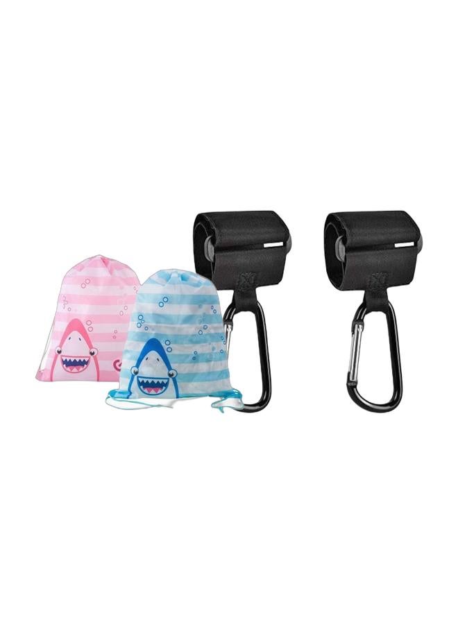 2PCS Bag School Bag Nursery Waterproof Drawstring Backpack Gym Sackpack Water Resistant PE String Bags for Kids Swim Sports Travel Beach School Toiletry Organizer and Party activity Size (42*33cm) pink+blue & 2-Piece Litrust Buggy Stroller Hook SetBundle - Image 1