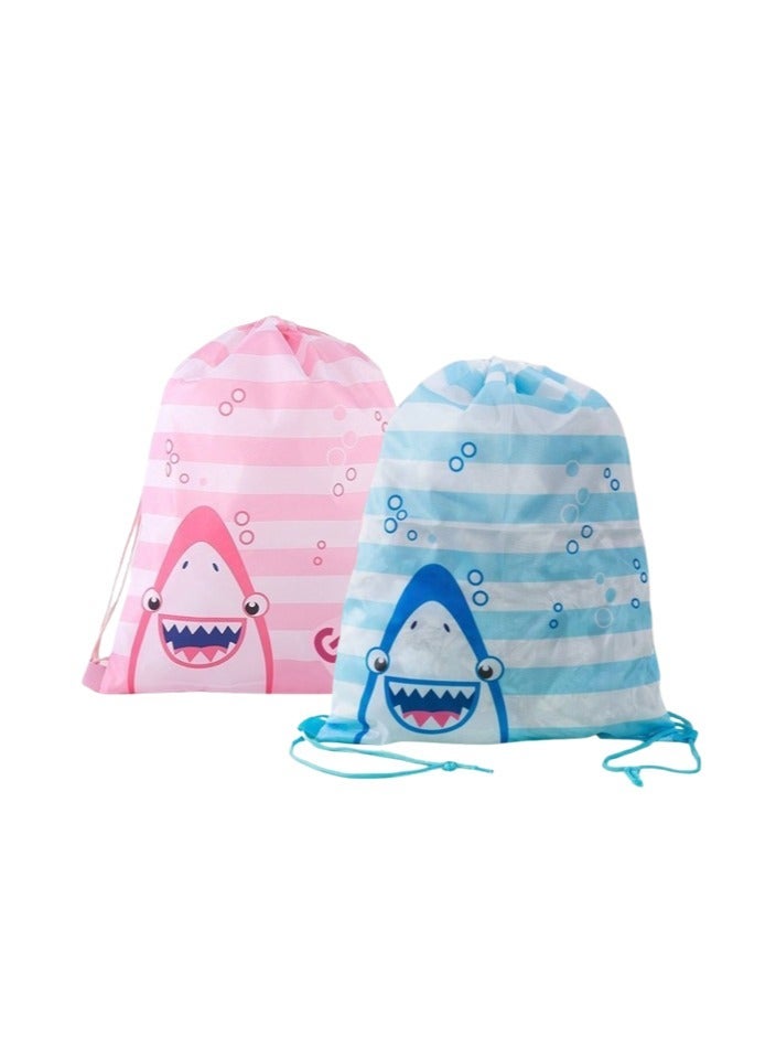 2PCS Bag School Bag Nursery Waterproof Drawstring Backpack Gym Sackpack Water Resistant PE String Bags for Kids Swim Sports Travel Beach School Toiletry Organizer and Party activity Size (42*33cm) pink+blue & 2-Piece Litrust Buggy Stroller Hook SetBundle - Image 2