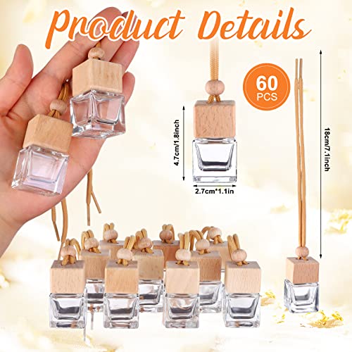 Mkhaslri 60 Pcs Hanging Car Air Freshener Car Diffuser Bottle Empty Glass Perfume Bottles Air Freshener Diffuser Bottle Pendant for Essential Oils Fragrance Aromatherapy Ornament Decor (Fresh Style) - Image 3