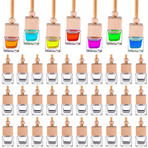 Mkhaslri 60 Pcs Hanging Car Air Freshener Car Diffuser Bottle Empty Glass Perfume Bottles Air Freshener Diffuser Bottle Pendant for Essential Oils Fragrance Aromatherapy Ornament Decor (Fresh Style) - Image 1