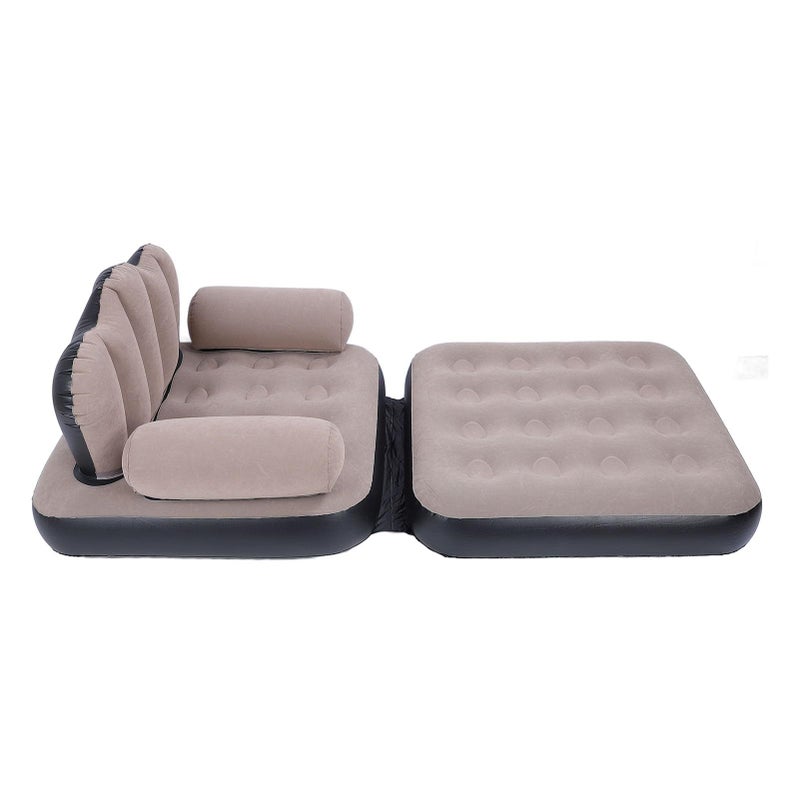 Inflatable Sofa Bed Portable PVC Couch Mattress Compact Lightweight Quick Inflation Coffee Color - Image 3