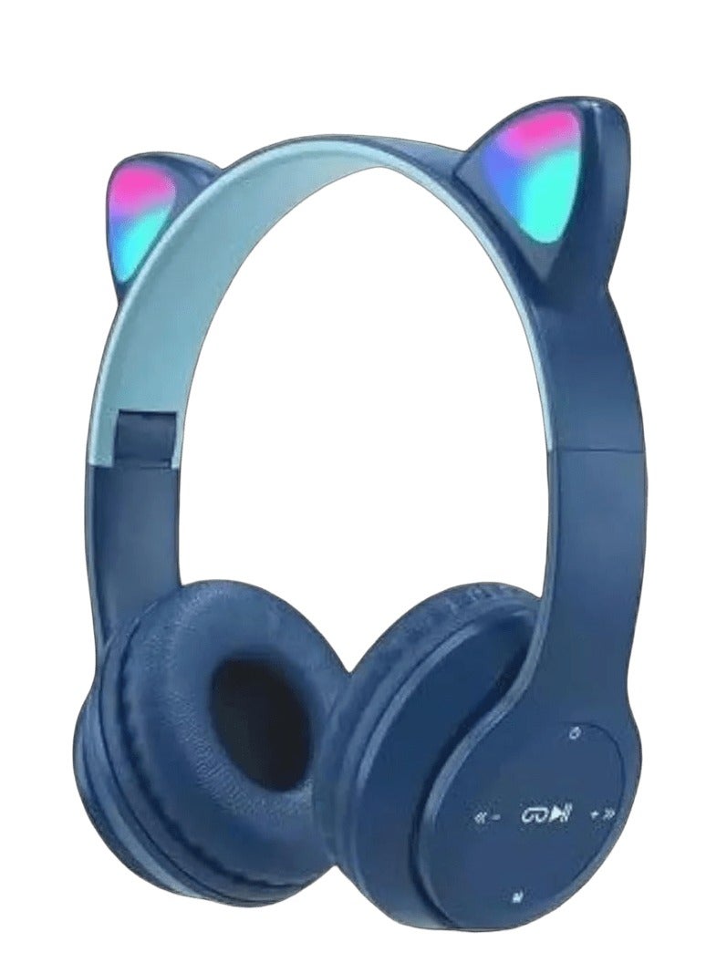 P47M Kids Wireless Headphones with LED Light, Microphone, TF Card Stereo Over Ear Wired Foldable Headphones for Girls and Boys