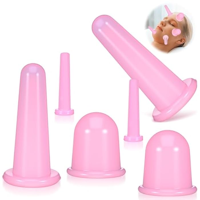 oruola 4pcs Face Suction Cupping,Face Cups for Facial Cupping,Silicone Anti Cellulite Vacuum Facial Cups for Faces and Neck Eye Massage Beauty Tool,Pink - Image 1