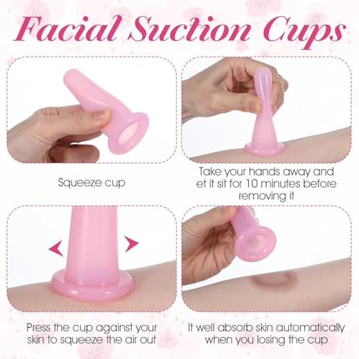 oruola 4pcs Face Suction Cupping,Face Cups for Facial Cupping,Silicone Anti Cellulite Vacuum Facial Cups for Faces and Neck Eye Massage Beauty Tool,Pink - Image 3