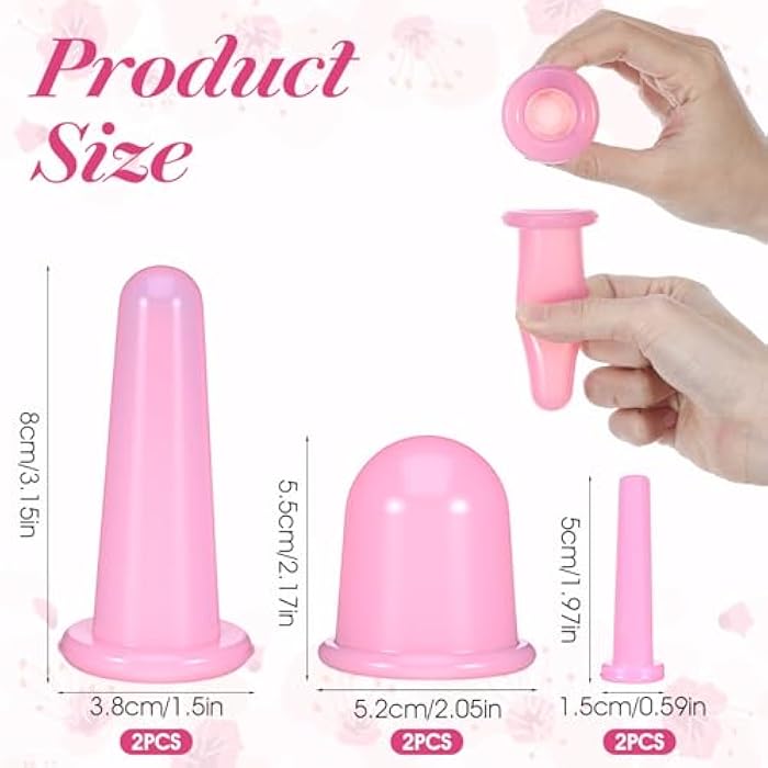 oruola 4pcs Face Suction Cupping,Face Cups for Facial Cupping,Silicone Anti Cellulite Vacuum Facial Cups for Faces and Neck Eye Massage Beauty Tool,Pink - Image 2