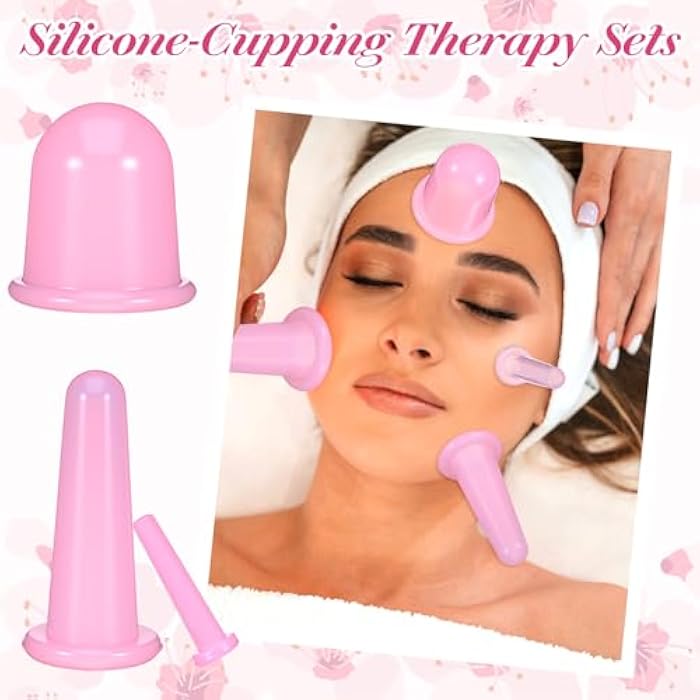 oruola 4pcs Face Suction Cupping,Face Cups for Facial Cupping,Silicone Anti Cellulite Vacuum Facial Cups for Faces and Neck Eye Massage Beauty Tool,Pink - Image 5