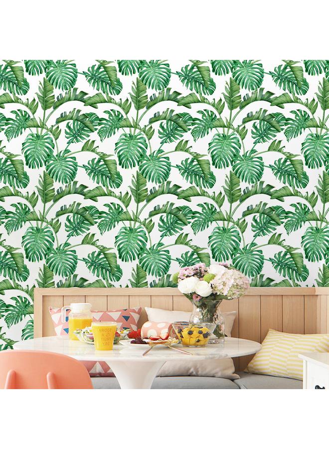 Bluejw Turtle Leaf Tropical Leaves Removable Wallpaper Watercolor Plant Self-adhesive Wall Wallpaper Waterproof Mildew Resistant Wallpaper RW278 - Image 3