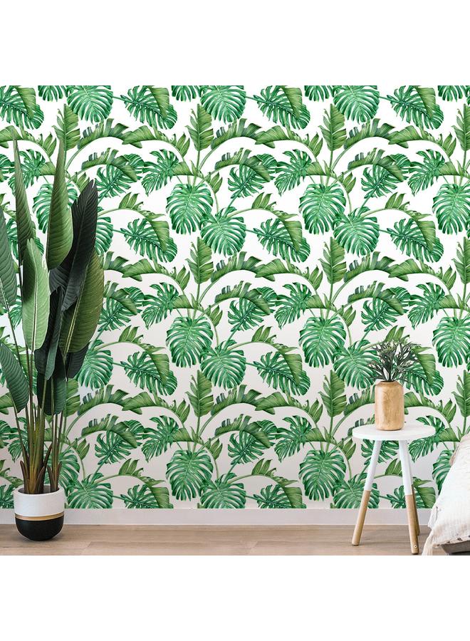 Bluejw Turtle Leaf Tropical Leaves Removable Wallpaper Watercolor Plant Self-adhesive Wall Wallpaper Waterproof Mildew Resistant Wallpaper RW278 - Image 2