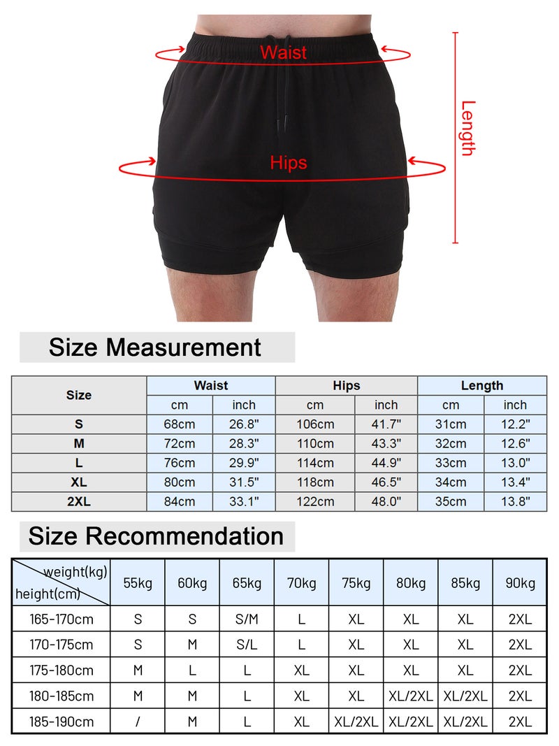 Men Sports Shorts with Liner 2-in-1 with Pockets Quick Dry Running Cycling Fitness Shorts - Image 3