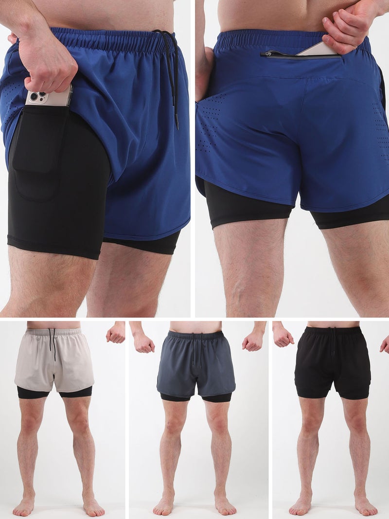 Men Sports Shorts with Liner 2-in-1 with Pockets Quick Dry Running Cycling Fitness Shorts - Image 5