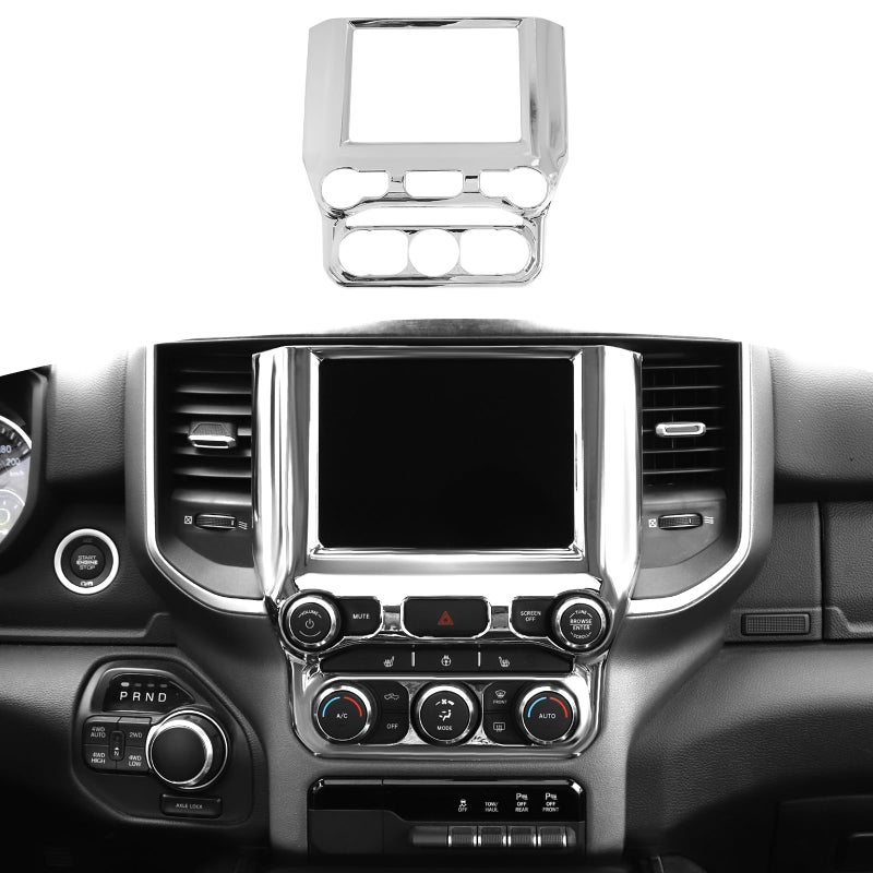 RTTCZ for RAM Navigation Panel Dash Air Conditioning Vents Trim Cover for Dodge RAM 2018 Up Chrome Interior Accessories