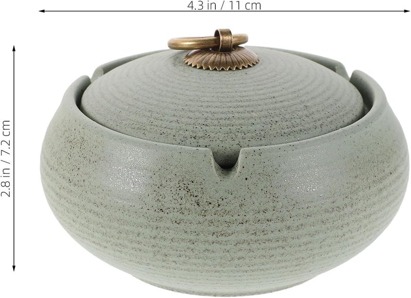 TIDTALEO Ceramic Ashtray with Lid Portable Windproof Decorative Ash Tray for Indoor Outdoor Use Smokers Home Patio Tabletop Accent in Light Green - Image 2