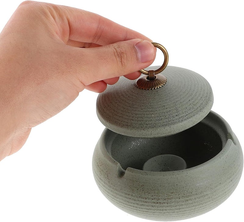 TIDTALEO Ceramic Ashtray with Lid Portable Windproof Decorative Ash Tray for Indoor Outdoor Use Smokers Home Patio Tabletop Accent in Light Green - Image 4