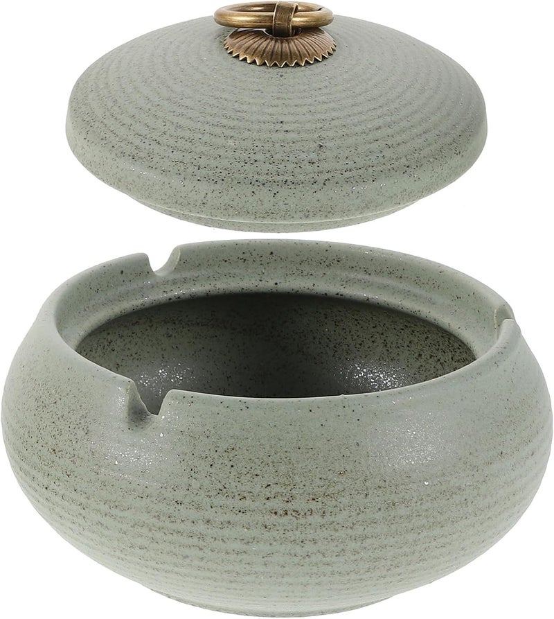 TIDTALEO Ceramic Ashtray with Lid Portable Windproof Decorative Ash Tray for Indoor Outdoor Use Smokers Home Patio Tabletop Accent in Light Green - Image 1