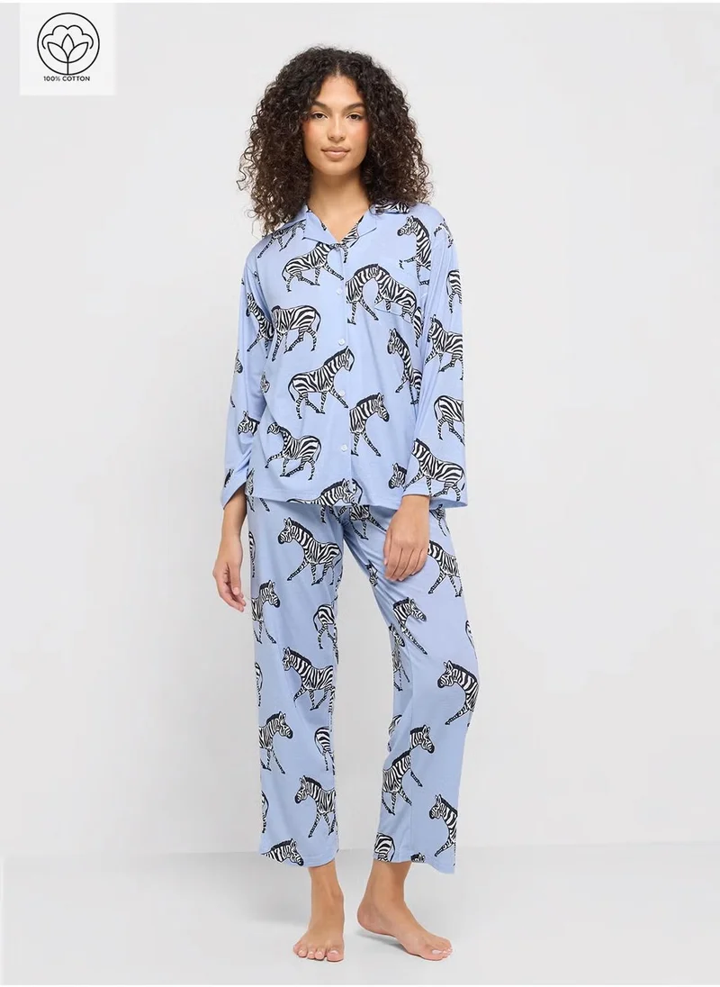 Ginger Cotton Button Up Shirt & Pyjama Set
