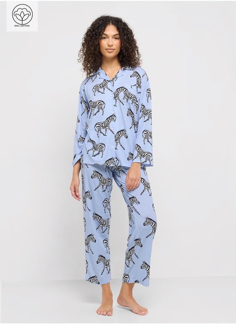 Ginger Cotton Button Up Shirt & Pyjama Set  - Image 1