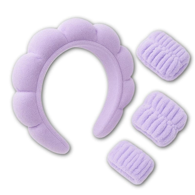 Spa Accessories - Multi-Color Terry Cloth Wristbands and Headbands Set, Soft, Absorbent, and Designed for Comfortable Wear During Relaxation, Skincare, or Exercise, Machine Washable (Lavender, 10CM) - Image 1