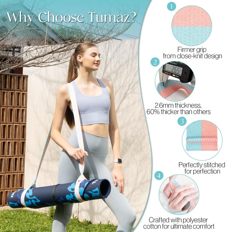 Tumaz Yoga Mat Strap [MAT NOT Included] (2 Sizes) with Extra Thick & Comfy Delicate Texture, Adjustable Yoga Mat Carrier - Image 3