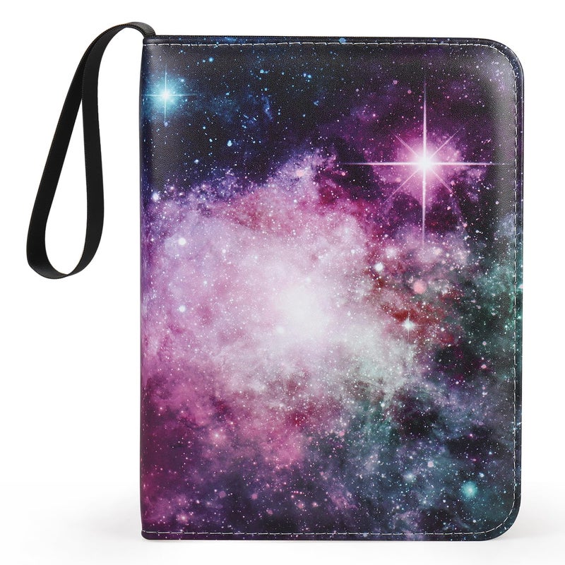 VEELAM 4 Pocket Trading Card Binders for 400 Cards, Purple Nebula Pattern - Image 1