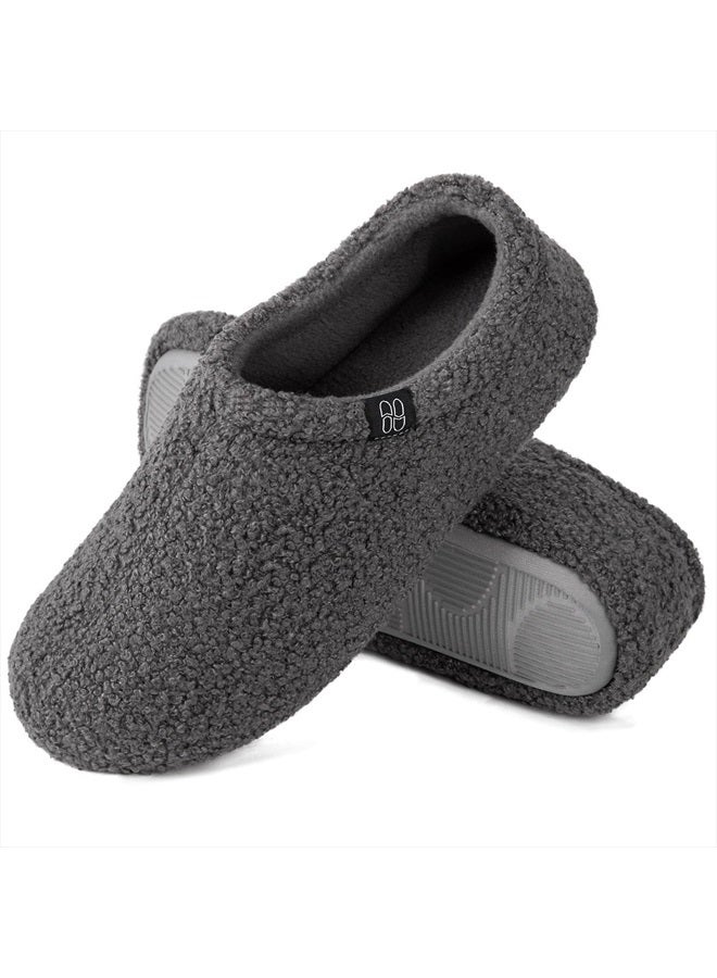 HomeTop Women's Fuzzy Curly Fur Memory Foam Loafer Slippers Bedroom House Shoes with Polar Fleece Lining (6.5 US,Dark Grey)  - Image 1