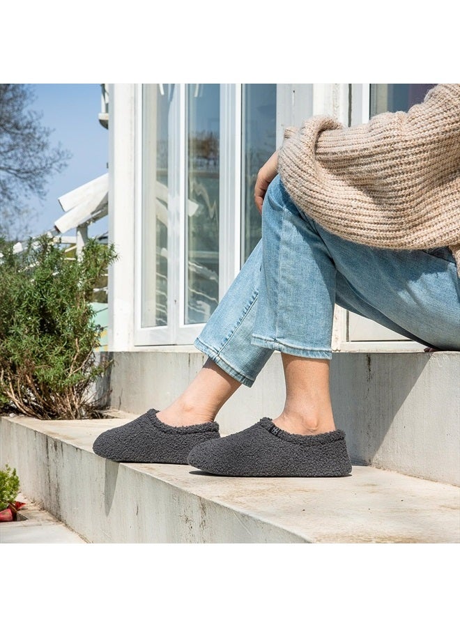 HomeTop Women's Fuzzy Curly Fur Memory Foam Loafer Slippers Bedroom House Shoes with Polar Fleece Lining (6.5 US,Dark Grey)  - Image 2