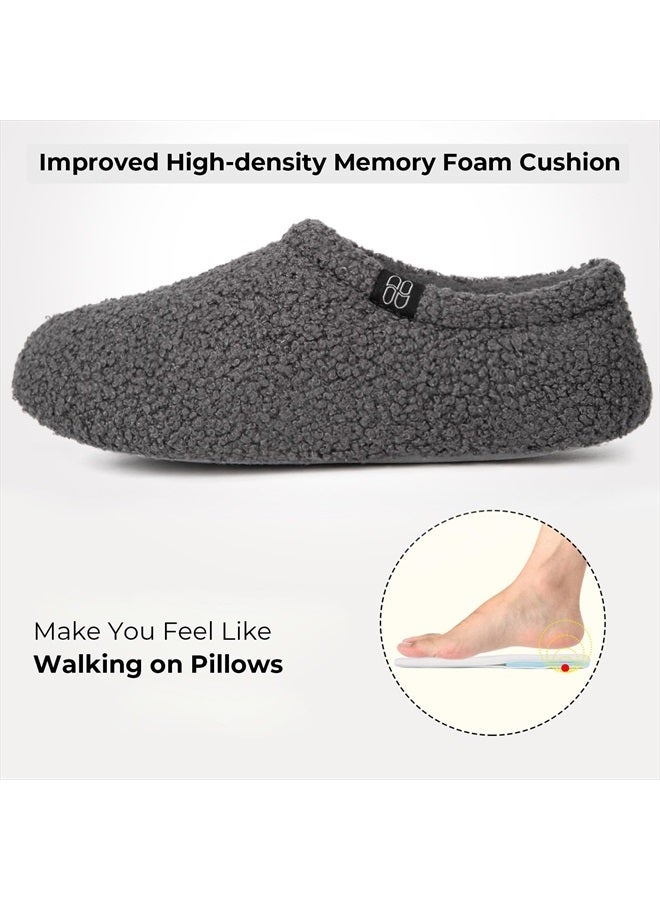 HomeTop Women's Fuzzy Curly Fur Memory Foam Loafer Slippers Bedroom House Shoes with Polar Fleece Lining (6.5 US,Dark Grey)  - Image 4