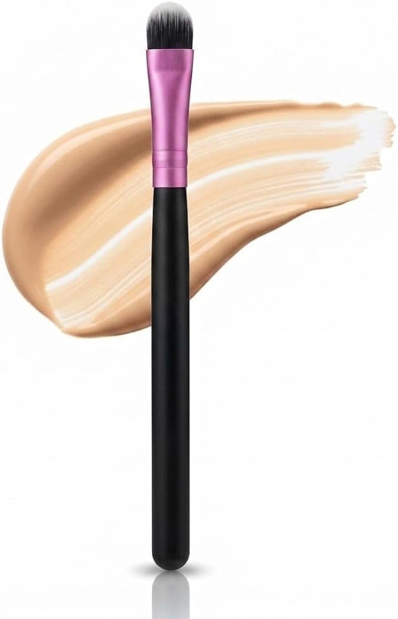 -PURPLE Under-Eye Concealer Brush, Small Flat Angled Synthetic Bristles Flawless Coverage Multitask Brush with Liquid Cream Powder -PURPLR METAL BLACK HAND COLOR - Image 1