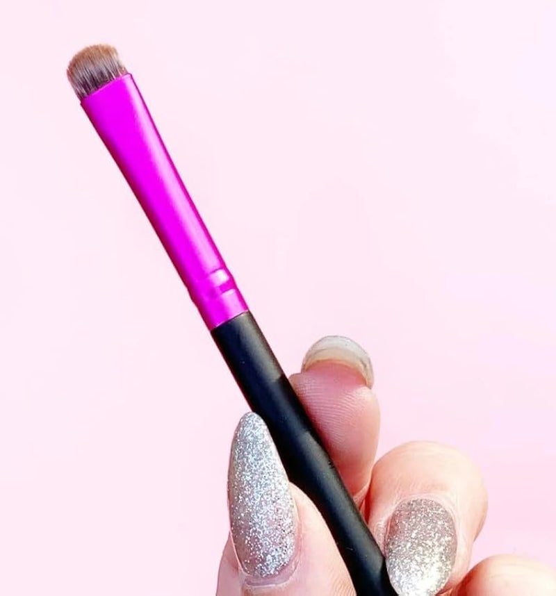 -PURPLE Under-Eye Concealer Brush, Small Flat Angled Synthetic Bristles Flawless Coverage Multitask Brush with Liquid Cream Powder -PURPLR METAL BLACK HAND COLOR - Image 5