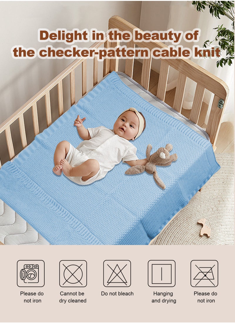 URbazaar - Baby Blankets Knit Cable Babe Blanket Soft Airy Newborn Infant Receiving Swaddling Beige Neutral Crib Stroller 40"x30" - Image 1