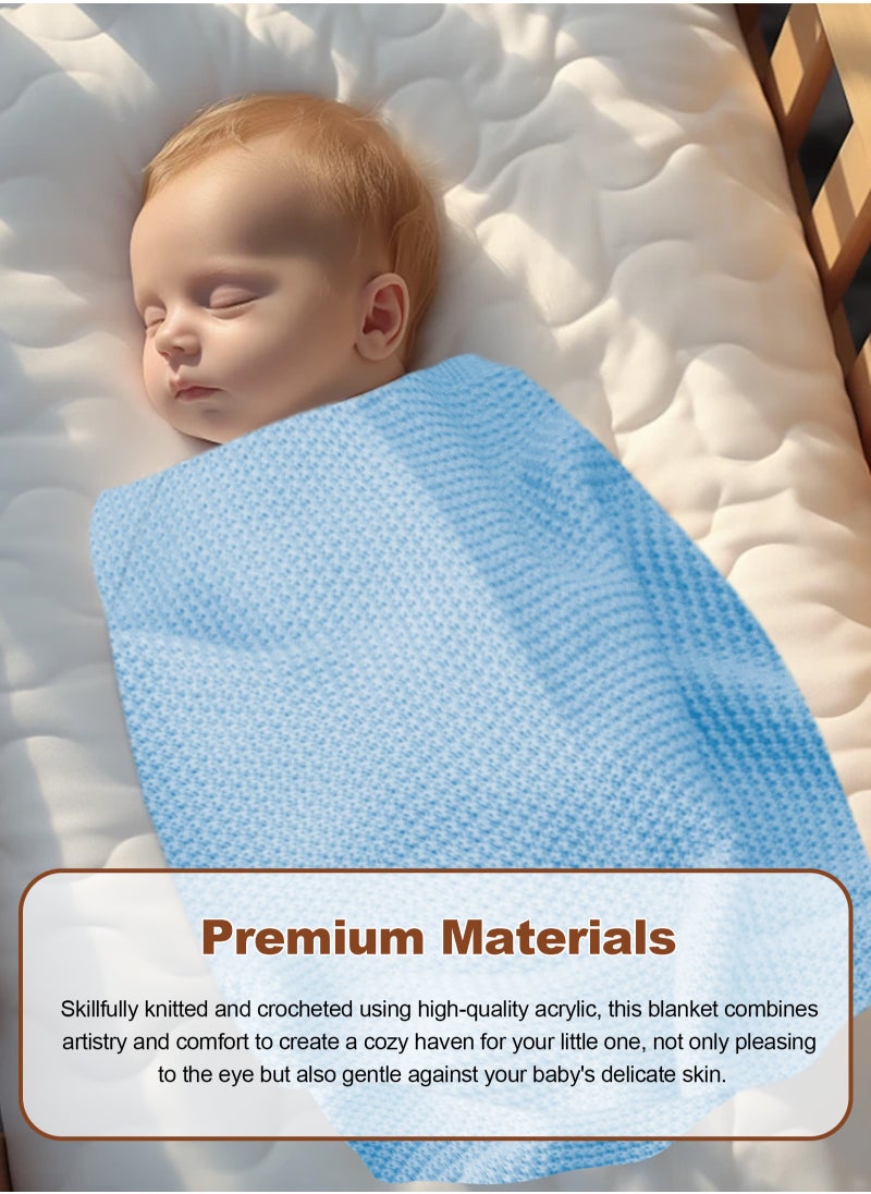 URbazaar - Baby Blankets Knit Cable Babe Blanket Soft Airy Newborn Infant Receiving Swaddling Beige Neutral Crib Stroller 40"x30" - Image 1