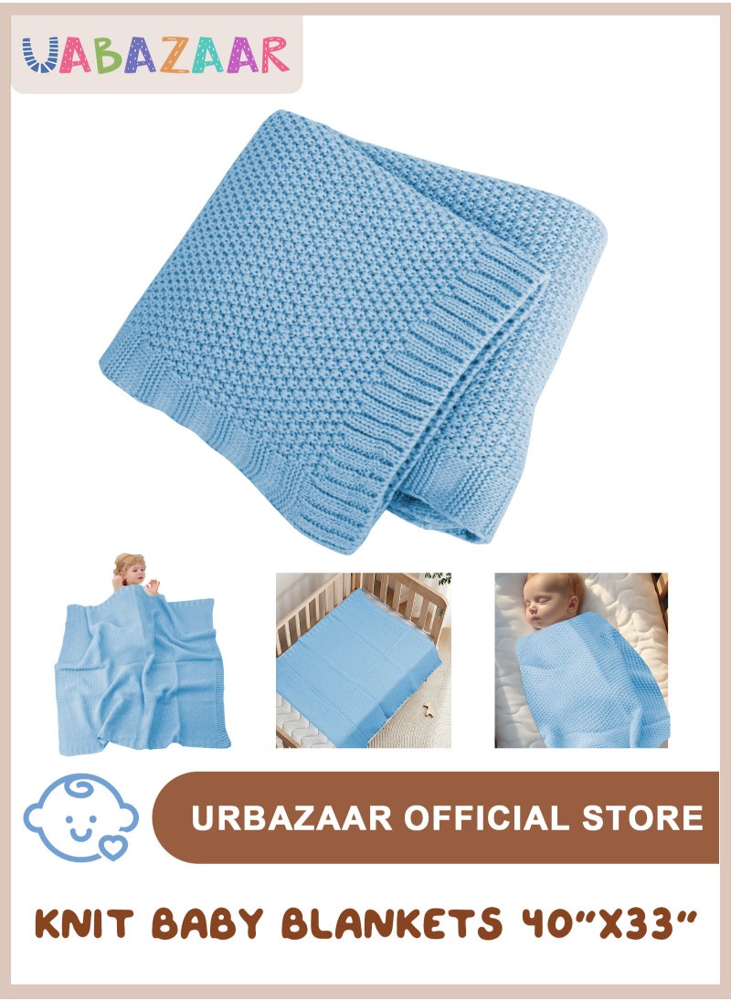 URbazaar - Baby Blankets Knit Cable Babe Blanket Soft Airy Newborn Infant Receiving Swaddling Beige Neutral Crib Stroller 40"x30" - Image 1