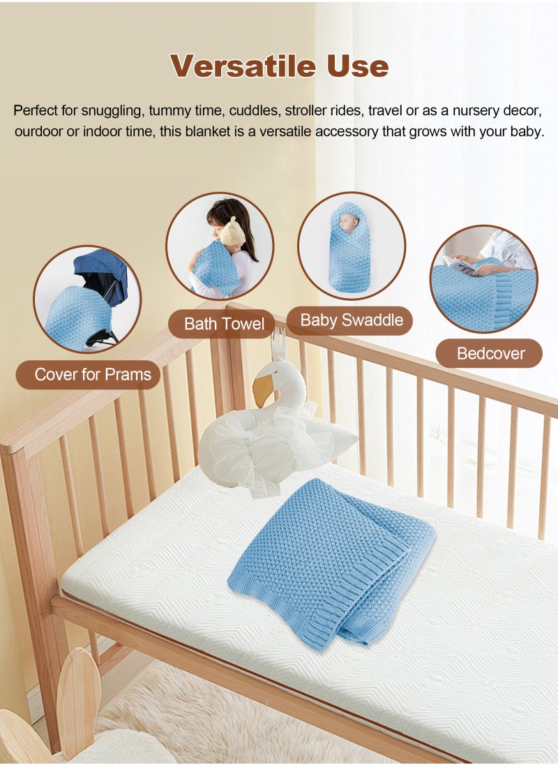 URbazaar - Baby Blankets Knit Cable Babe Blanket Soft Airy Newborn Infant Receiving Swaddling Beige Neutral Crib Stroller 40"x30" - Image 1