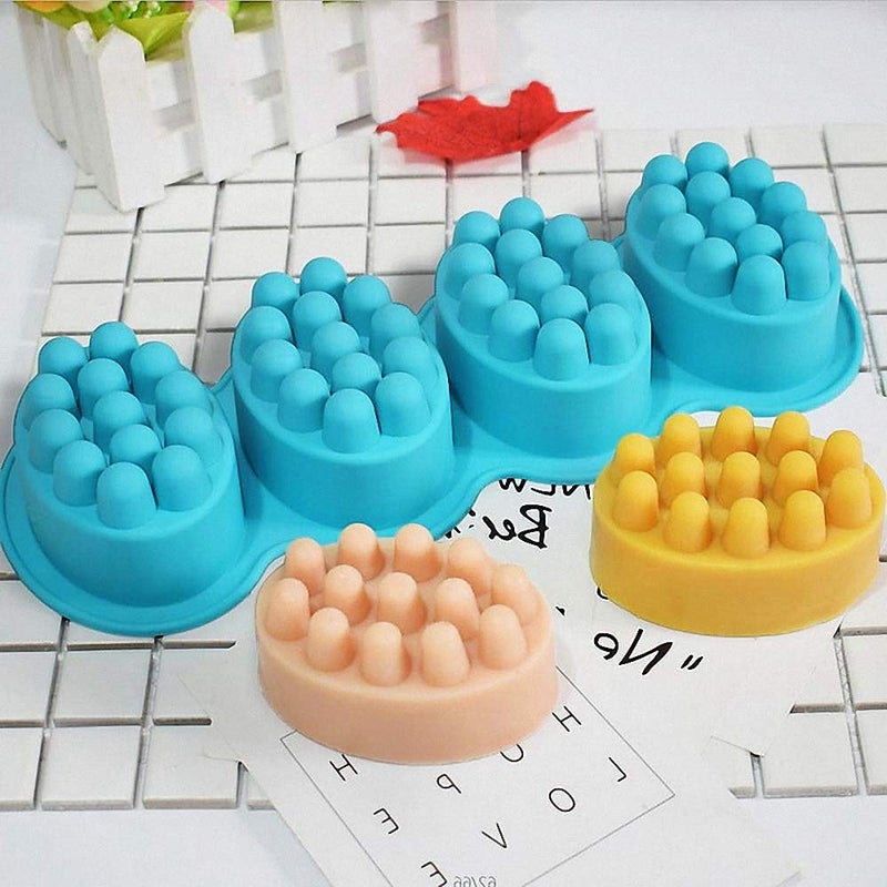 HiParty 3Pcs Massage Bar Soap Molds, 4.5oz 4-Cavity Nonstick & BPA Free Massage Bar Silicone Soap Mold for DIY Soaps Making Handmade Soap Molds (Random Color) - Image 4