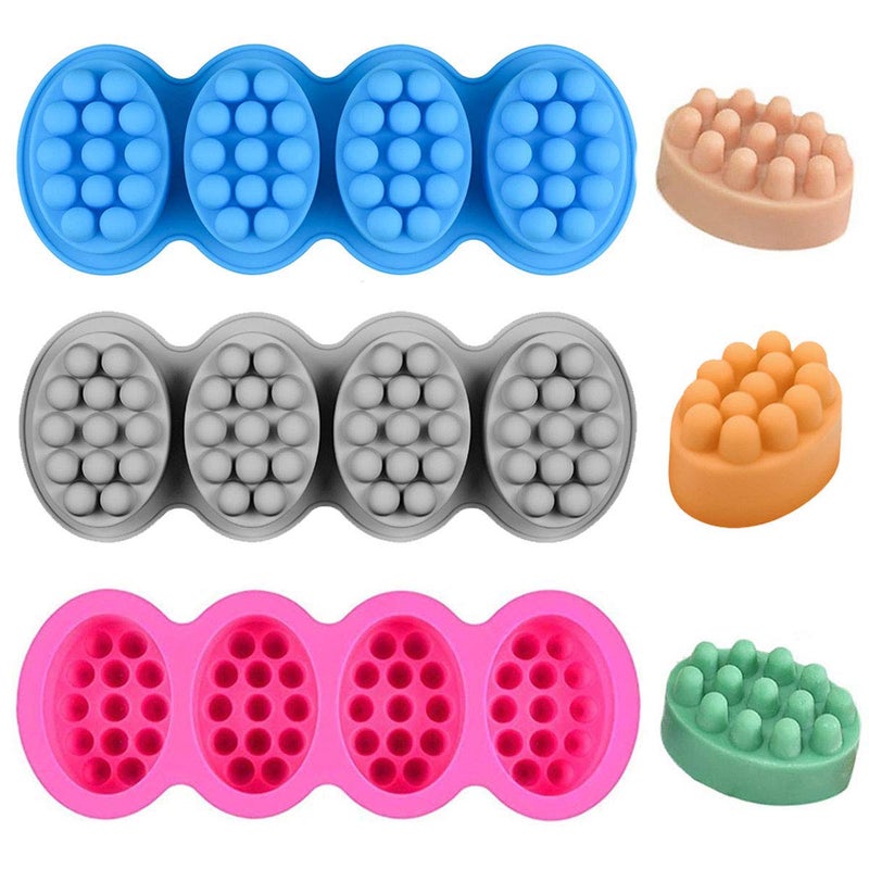 HiParty 3Pcs Massage Bar Soap Molds, 4.5oz 4-Cavity Nonstick & BPA Free Massage Bar Silicone Soap Mold for DIY Soaps Making Handmade Soap Molds (Random Color) - Image 1