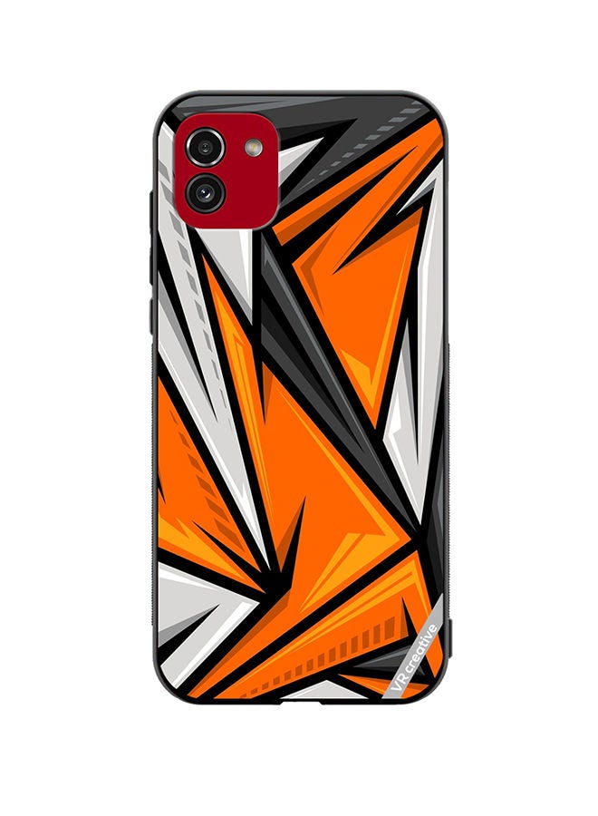 VR CREATIVE Protective Case Cover For Samsung Galaxy A03 Texture Sports Racing Style Orange Color Design Multicolour - Image 1